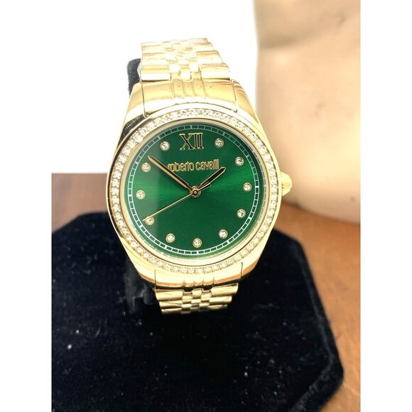 Roberto Cavalli Women's Watch 5L036 Green Dial Quartz Gold Stainless Steel 31mm - Picture 12 of 13